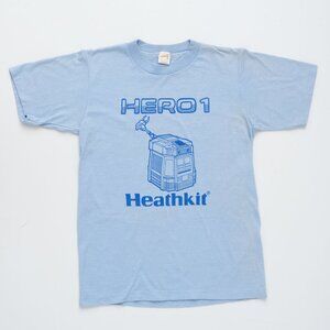 RARE Vintage 80s Robot Hero 1 Heathkit Unisex Light Blue Small T-Shirt